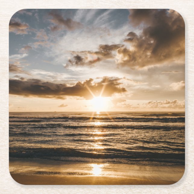 Sunset Over the Sea Square Paper Coaster (Front)