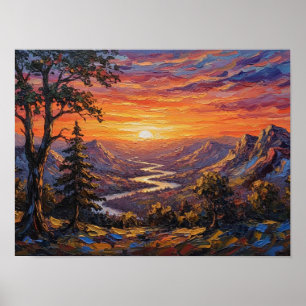 Sunset Over the Valley Peaks Poster