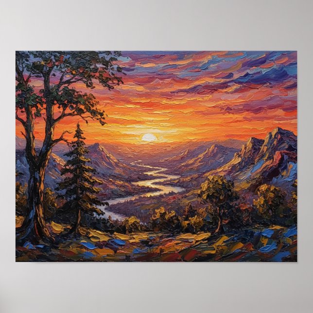 Sunset Over the Valley Peaks Poster (Front)