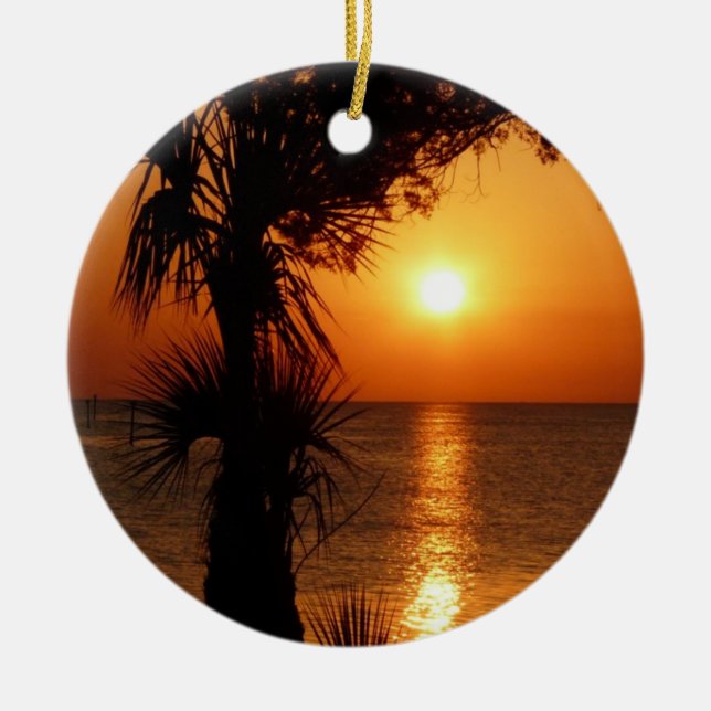 Sunset Over the Warm Water Ceramic Ornament (Front)