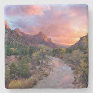 Sunset Over the Watchman Stone Coaster