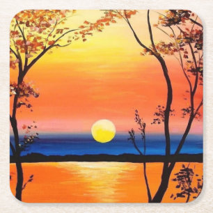 Sunset Over the Water Fine Art Square Paper Coaster