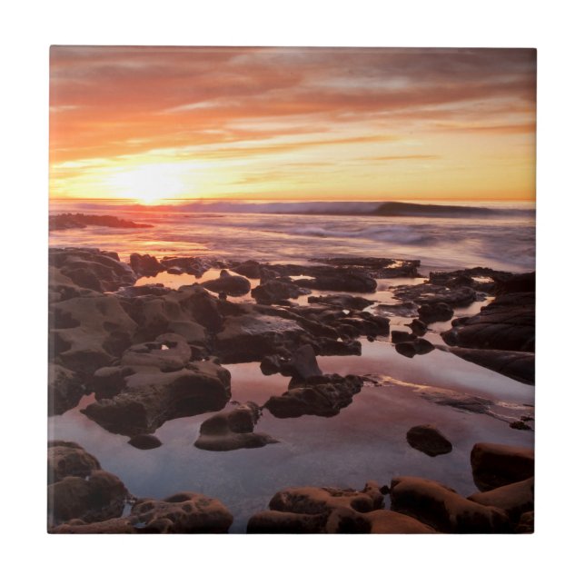 Sunset Over Tide Pools Ceramic Tile (Front)