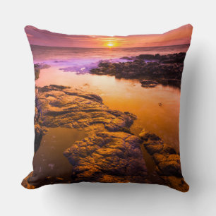 Sunset over tide pools, Hawaii Cushion