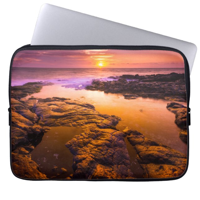 Sunset over tide pools, Hawaii Laptop Sleeve (Front)