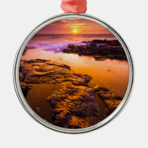 Sunset over tide pools, Hawaii Metal Tree Decoration