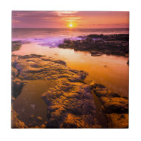 Sunset over tide pools, Hawaii