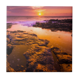 Sunset over tide pools, Hawaii Tile