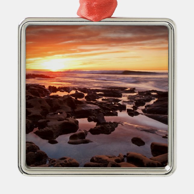 Sunset Over Tide Pools Metal Ornament (Front)