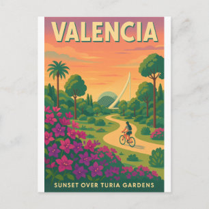 Sunset over Turia Gardens – Valencia Retro 2025 Postcard
