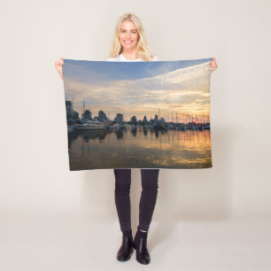 Sunset over Vancouver Skyline Fleece Blanket