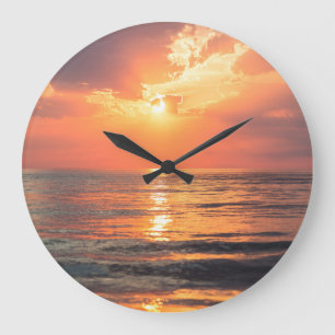 sunset over water large clock