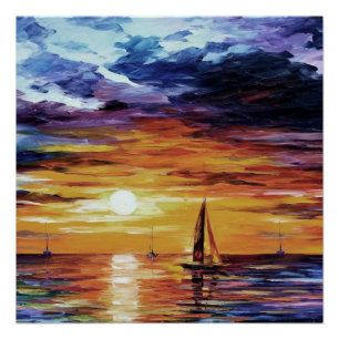 Sunset Over Water - Painting Effect Poster