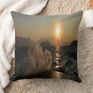 Sunset Over Waves in Croatia Coastline Cushion