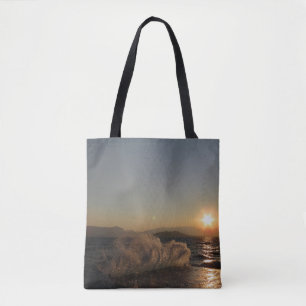 Sunset Over Waves in Croatia Coastline Tote Bag