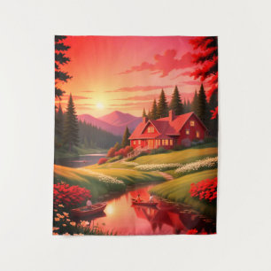 Sunset Painting with A Lake-68678 Tapestry