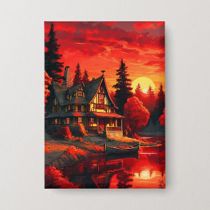Sunset Painting with Cottage and Lake-66633