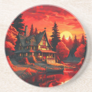 Sunset Painting with Cottage and Lake-66633 Coaster