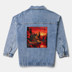 Sunset Painting with Cottage and Lake-66633 Denim Jacket