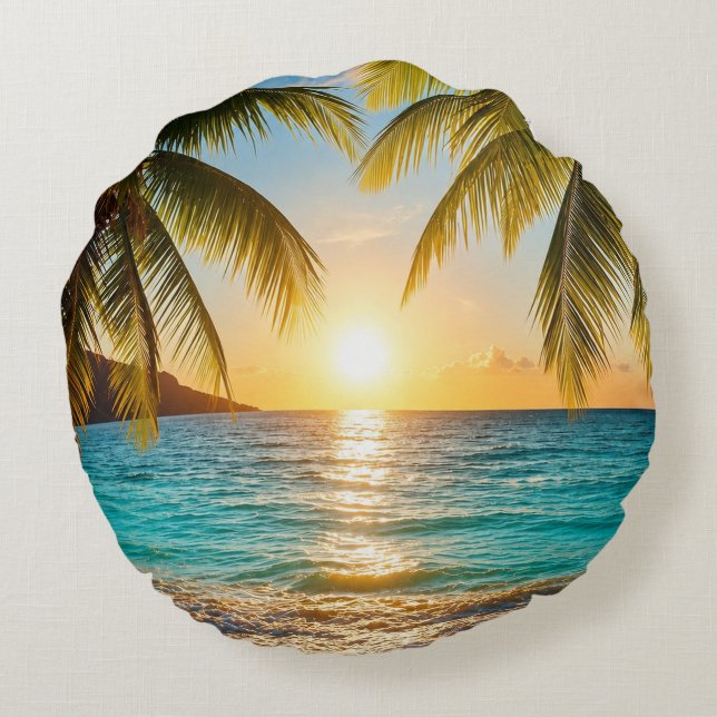 Sunset Palm Beach Decorative  Round Cushion (Back)