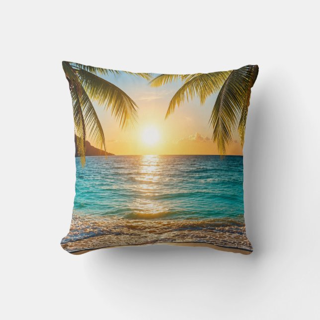 Sunset Palm Beach Decorative Throw Pillow (Front)