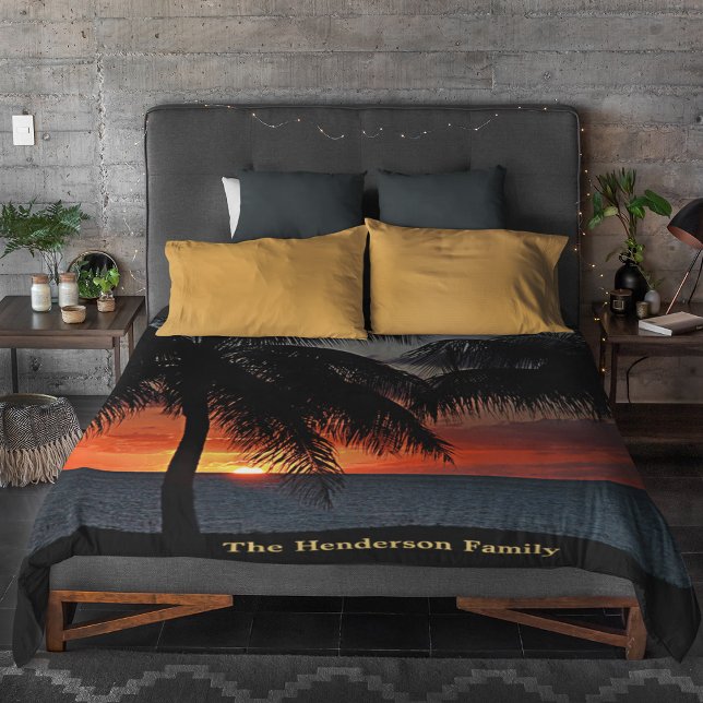 Sunset Palm Tree Beach St. Croix USVI Personalise Fleece Blanket (Creator Uploaded)