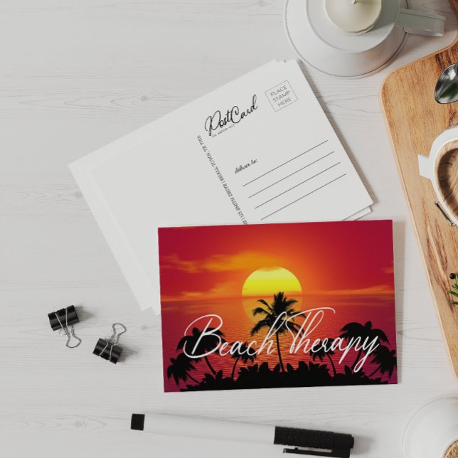 Sunset Palm Tree Beach Therapy Summer Sun Postcard (Creator Uploaded)