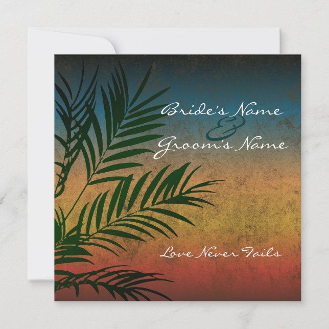 Sunset Palm Tree Branch Wedding Invitations (Front)