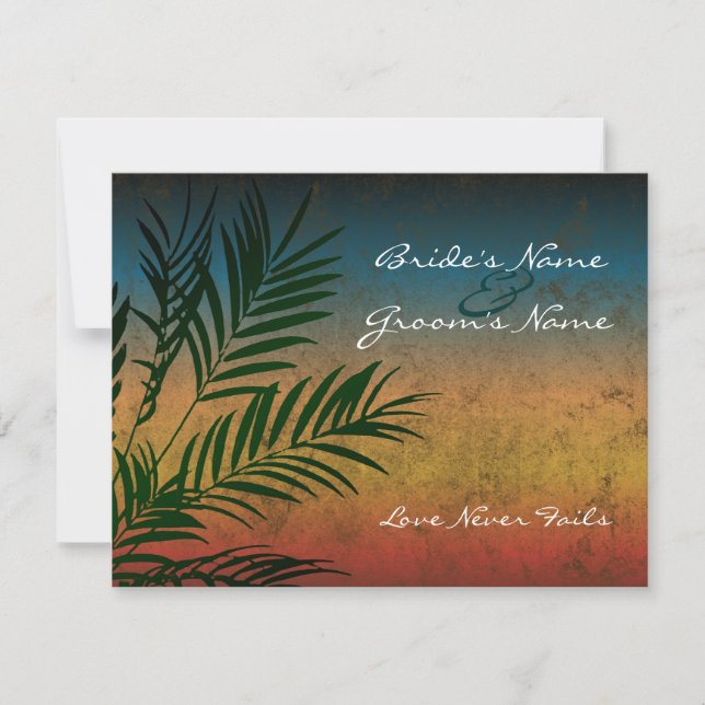 Sunset Palm Tree Branch Wedding Invitations (Front)