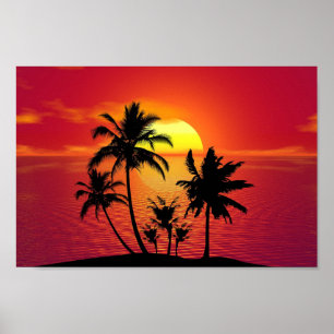 Sunset Palm Tree Ocean Poster