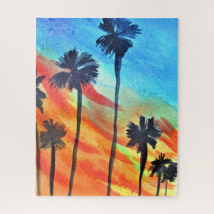Sunset palm tree puzzle art painting