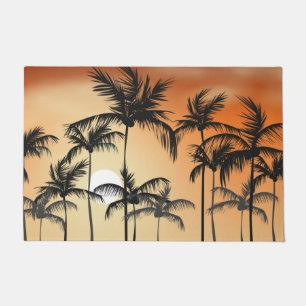 Sunset Palm Trees Beach Summer Doormat