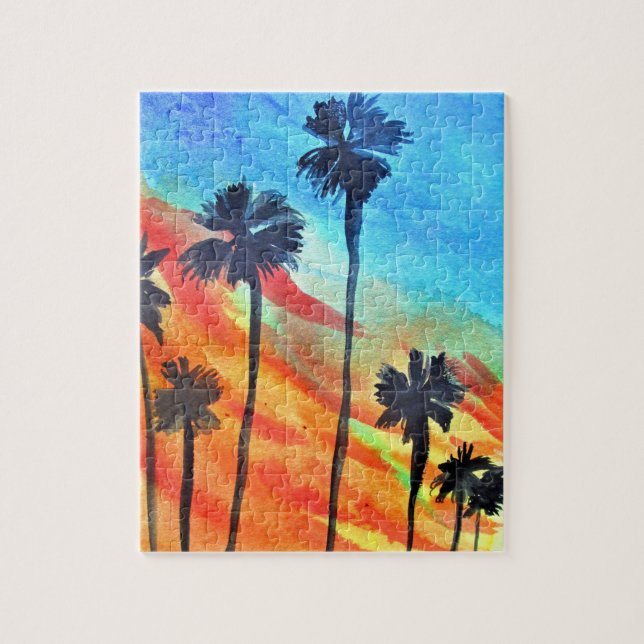 Sunset Palm trees beach surf art Jigsaw Puzzle (Vertical)