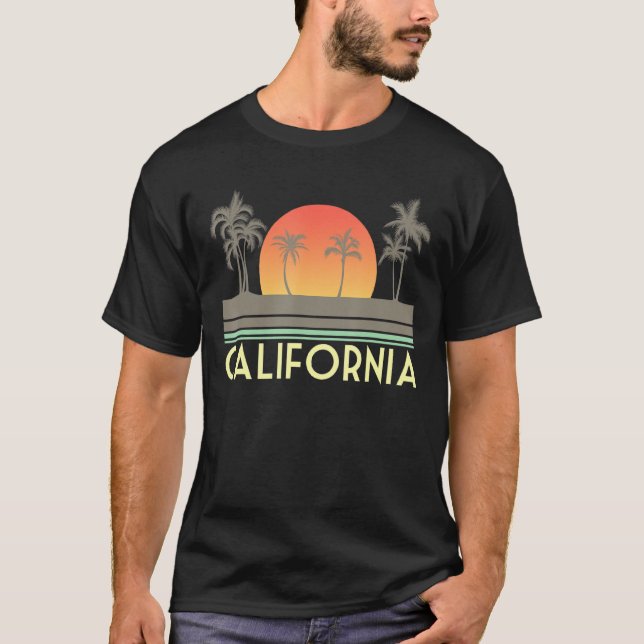 Sunset Palm Trees Cali Summer Vacation Retro Calif T-Shirt (Front)