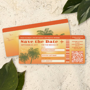 Sunset Palm Trees Faux Boarding Pass Save The Date Invitation