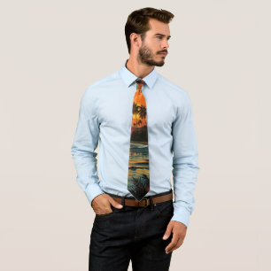 Sunset Palm Trees Island Paradise Beach Cove Tie