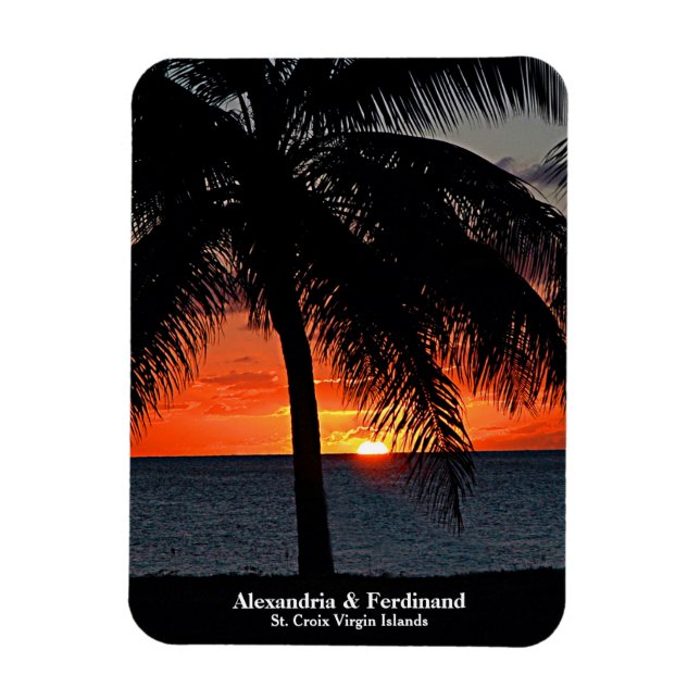 Sunset Palm Trees Ocean Beach Personalize Magnet (Vertical)