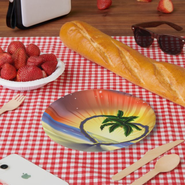 Sunset Palm Trees Paper Plates (Picnic)