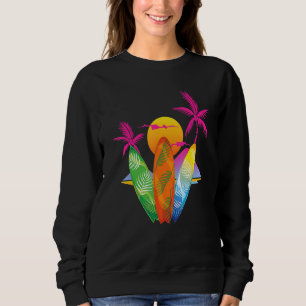 Sunset Palm Trees Retro 90s Surfer Surfing Vaporwa Sweatshirt