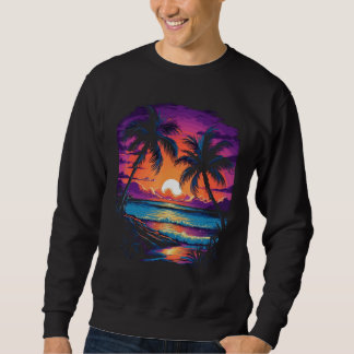 Sunset Palm Trees Retro Vintage Vacation Surf Beac Sweatshirt