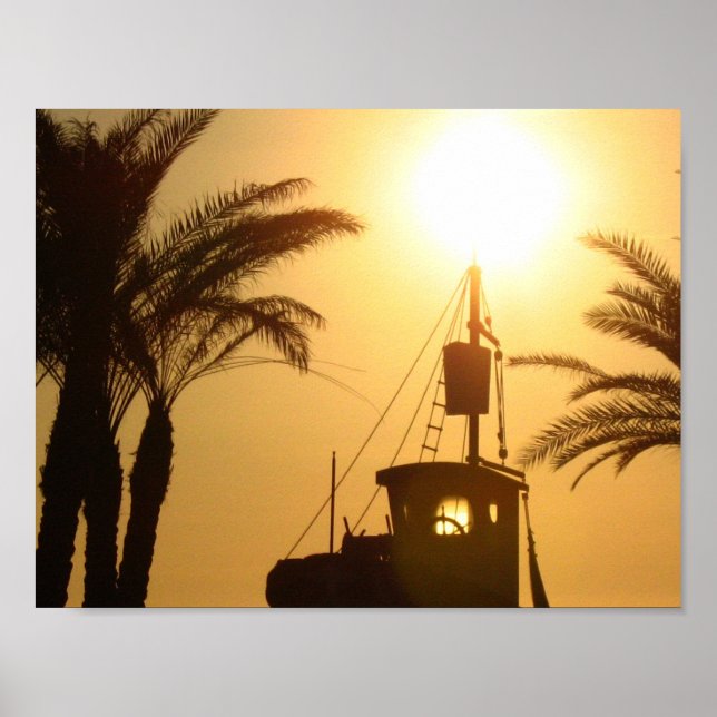 Sunset Palm Trees Ship Value Poster Paper (Matte) (Front)