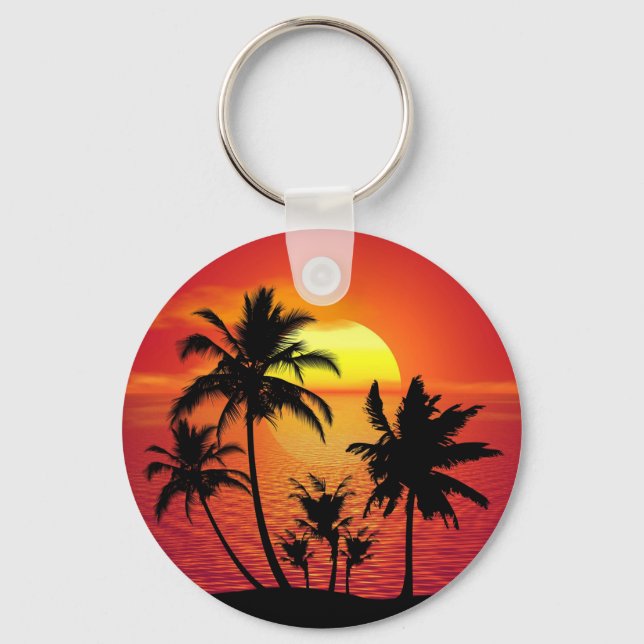 Sunset Palm Trees Silhouette-16514 Key Ring (Front)