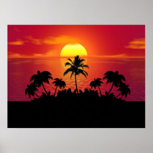 Sunset Palm Trees Silhouette-16514 Poster