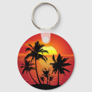 Sunset Palm Trees Silhouette Design-65143 Key Ring
