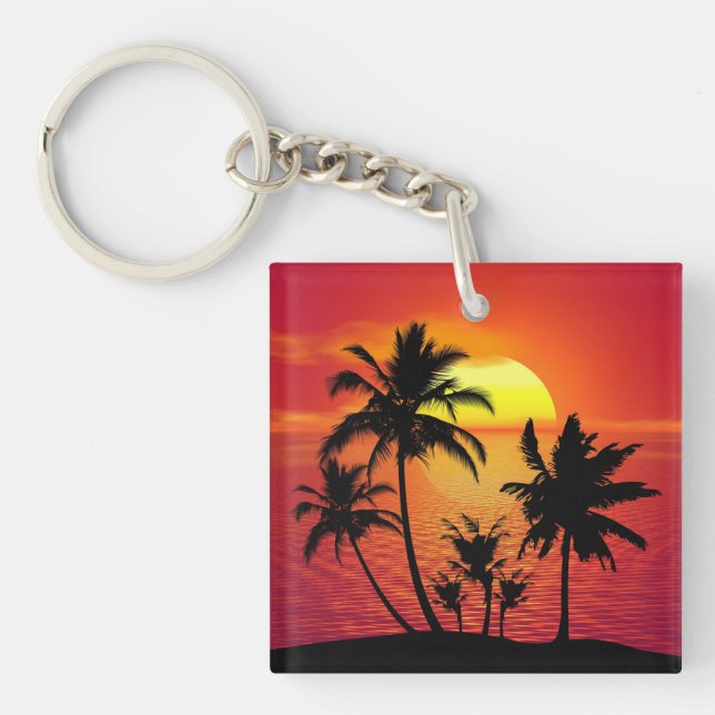 Sunset Palm Trees Silhouette Design-65143 Key Ring (Front)