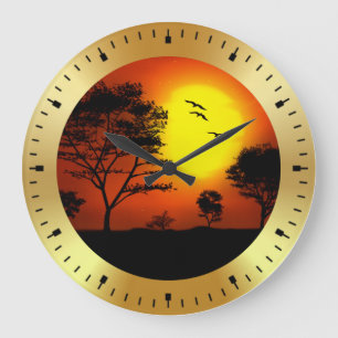 Sunset Palm Trees Silhouettes-68677 Large Clock
