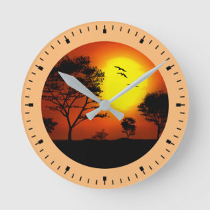 Sunset Palm Trees Silhouettes-68677 Round Clock