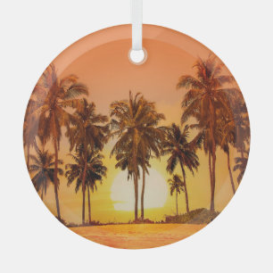 Sunset Palm Trees Sri Lanka Glass Tree Decoration