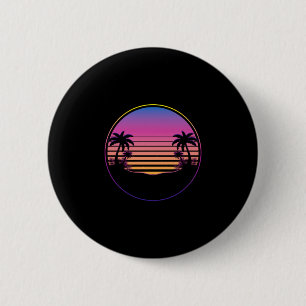 Sunset palm trees summer vacation beach tropical 6 cm round badge