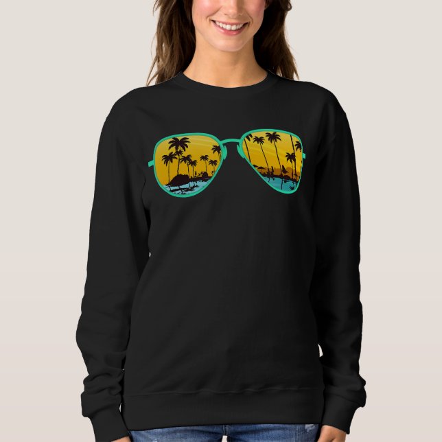Sunset Palm Trees Summer Vacay Beach Tropical Sung Sweatshirt (Front)